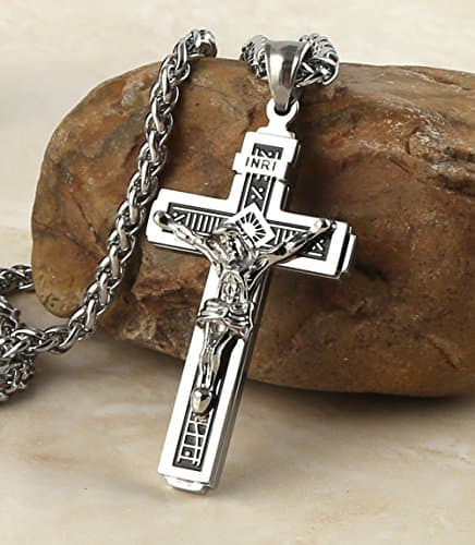 HZMAN Catholic Jesus Christ Cross Crucifix Pendant Necklace