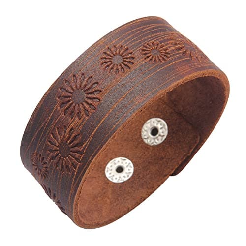 Jeilwiy Men's Punk Leather Wristbands - Adjustable, Braided Black & Brown Cuff Bangle Gifts