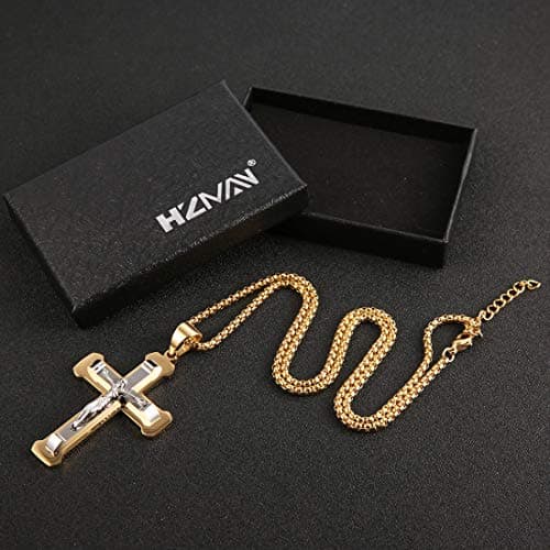 Men's Stainless Steel Jesus Pendant Necklace with Multicolor Cross