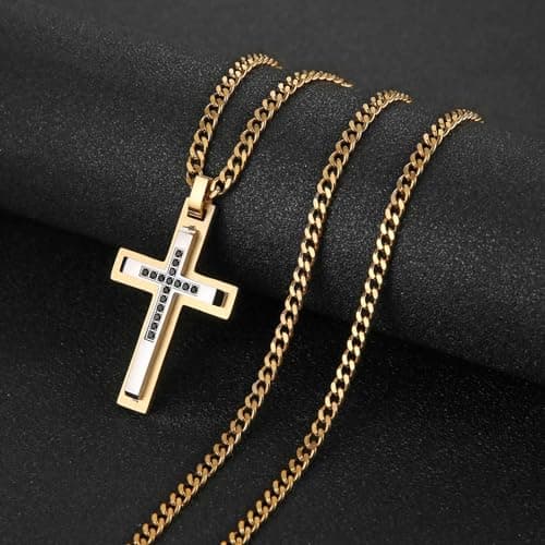 Stainless Steel Double Layer Cross Necklace for Men and Boys