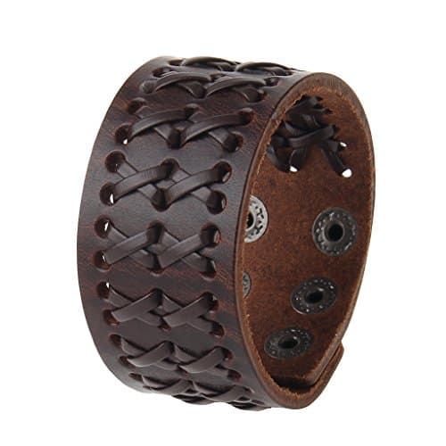 Jeilwiy Men's Punk Leather Wristbands - Adjustable, Braided Black & Brown Cuff Bangle Gifts