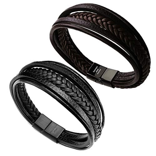 Murtoo Mens Multi-Layer Cowhide Leather Bracelet with Clasp