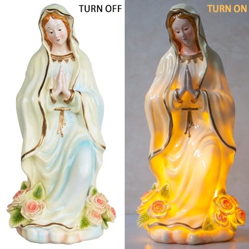 Swaite Virgin Mary Statue, 8 Inch LED Lighted, Religious Decor & Collection Gift