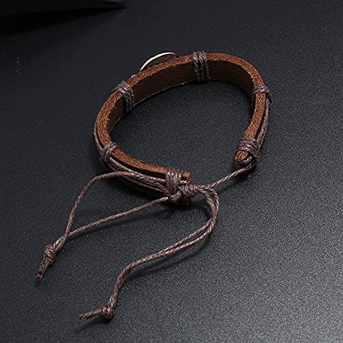 INMOFN Vintage Brown Leather Bracelet with Metal Tree of Life Pendant