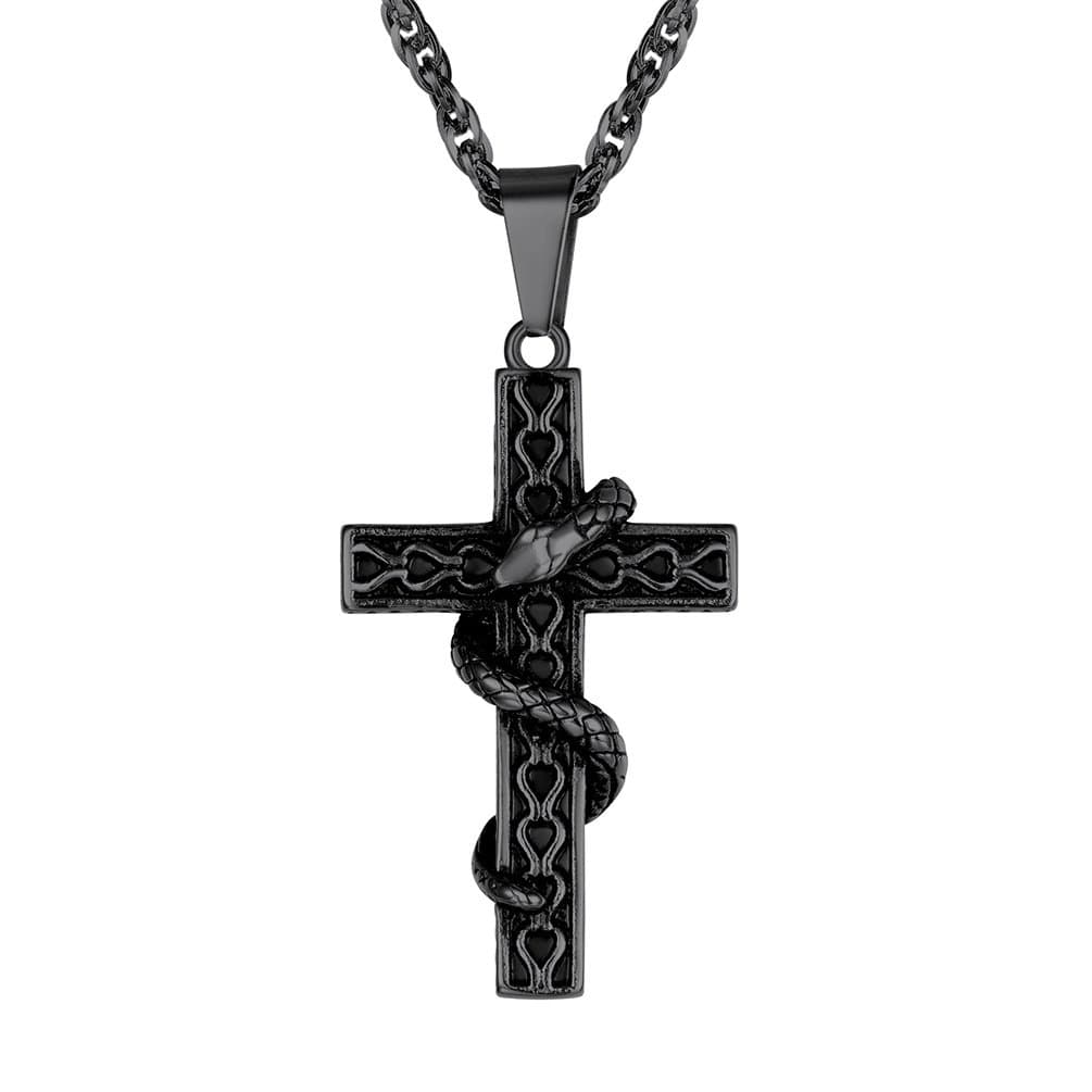 PROSTEEL 316L Stainless Steel Snake Cross Necklace, Adjustable 22"-24", Box Included