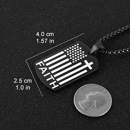 HZMAN American Flag Patriotic Cross Dog Tag Necklace