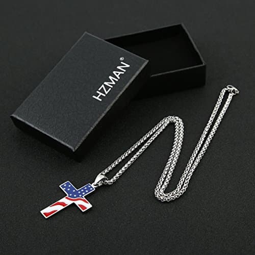 HZMAN American Flag Patriotic Cross Pendant Necklace