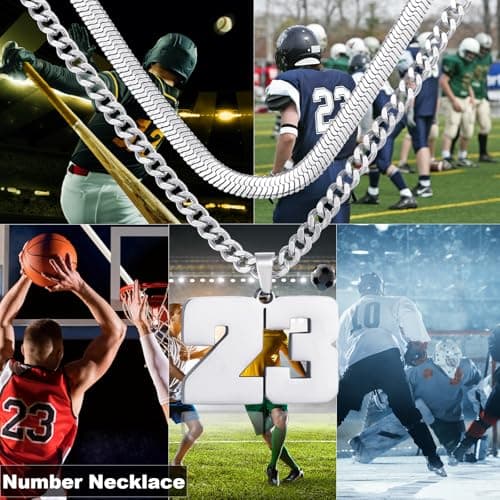 KLIFOWDY Men's Layered Stainless Steel Jersey Number Necklace, Basketball Football Baseball for Boys