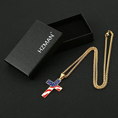 HZMAN American Flag Patriotic Cross Pendant Necklace