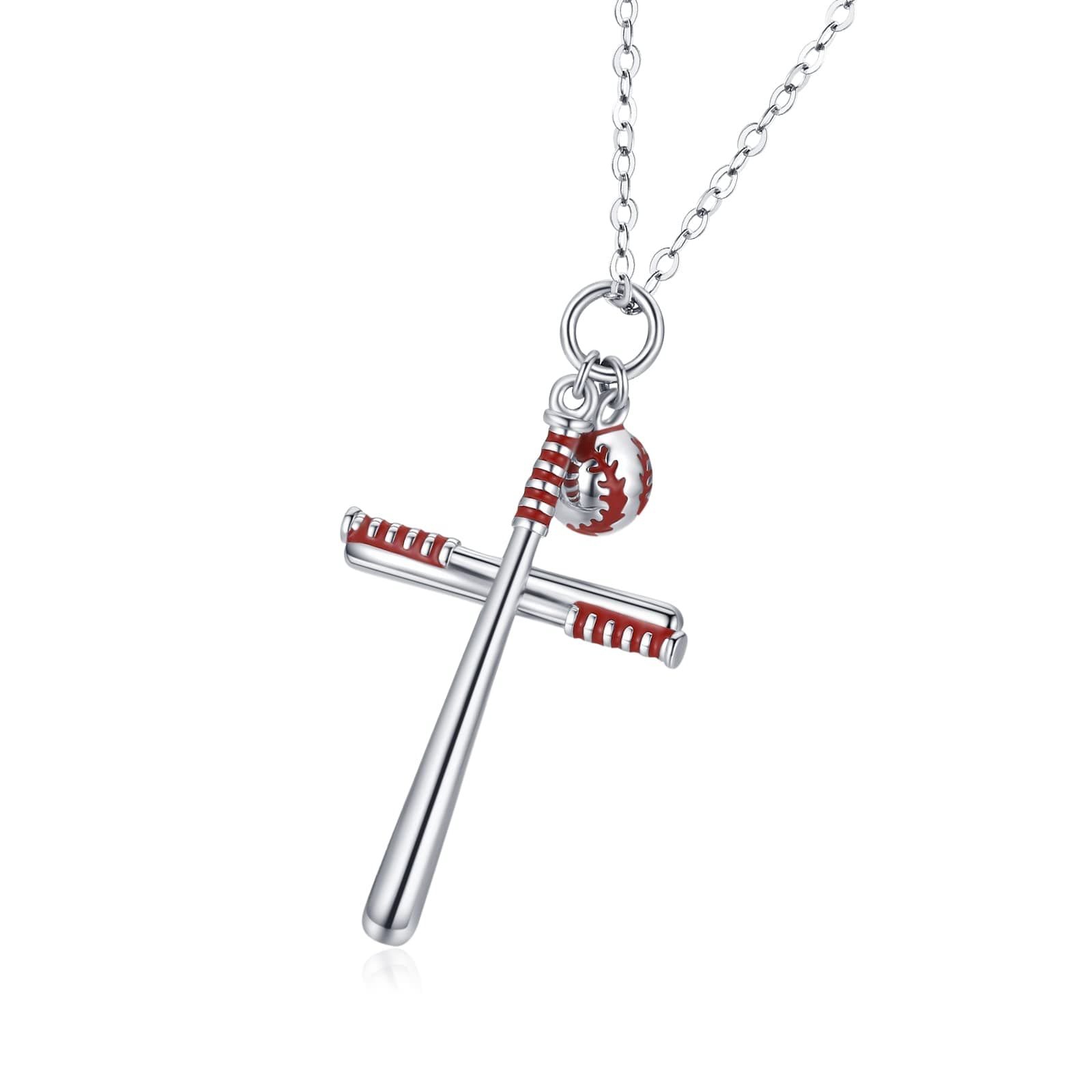 Chenghong Sterling Silver Baseball Cross Pendant Necklace for Men & Women