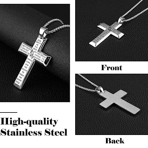 Serenity Prayer Stainless Steel Cross Necklace for Men and Women
