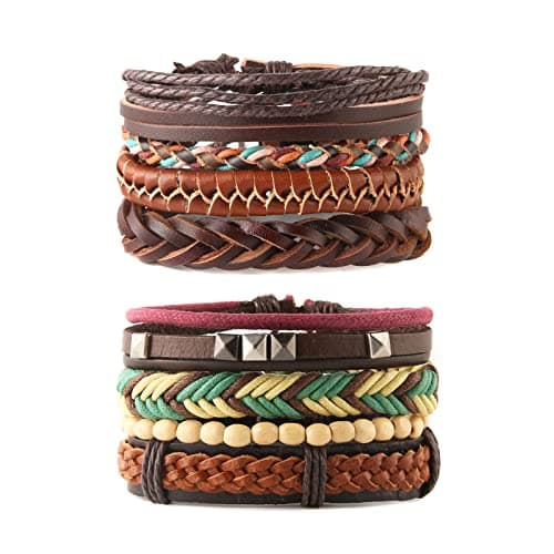 STWTR Mix 8 Wrap Bracelets Hemp Cords Wood Beads