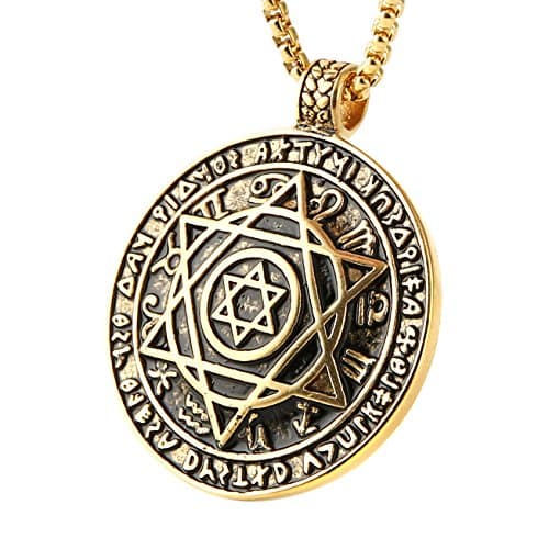 Stainless steel Talisman Seal Solomon Star Pendant Necklace - 12 Constellations