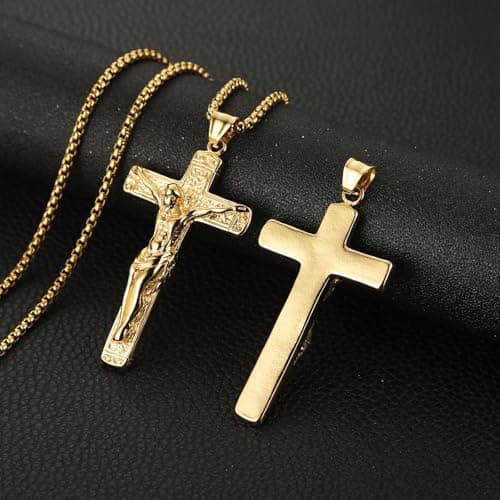 HZMAN Gold Stainless Steel Crucifix Necklace for Men Jewelry Gift