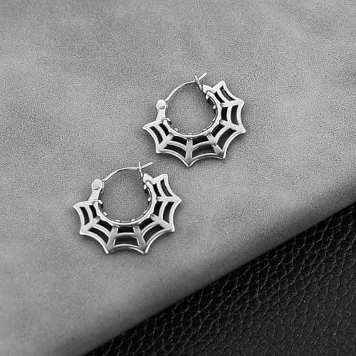 HZMAN Stainless Steel Spider Web Earrings for Women Halloween