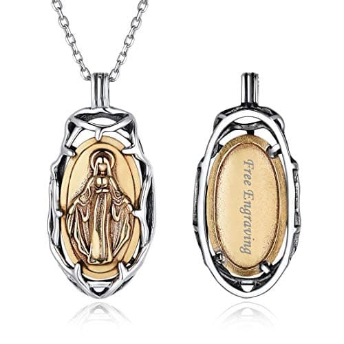 Nofade Silver Virgin Mary Pendant Necklace 925 Sterling Religious Jewelry for Women Men