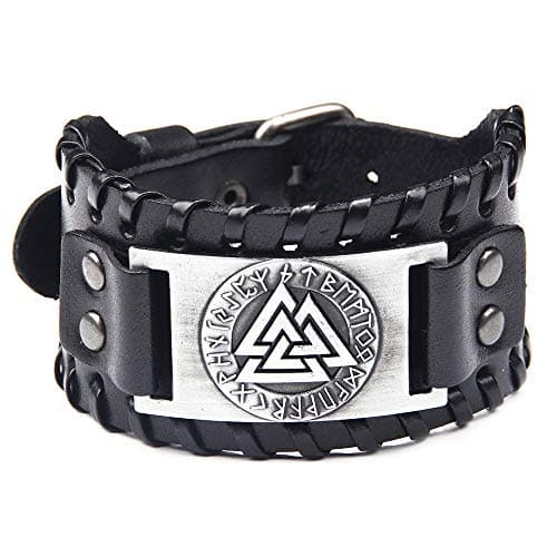 Juland Punk Braided Wolf Head Mens Leather Cuff Wristband Adjustable