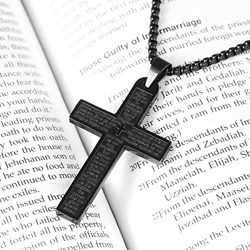 OEMOO Stainless Steel Cross Necklace, Lord's Prayer Pendant for Men & Women