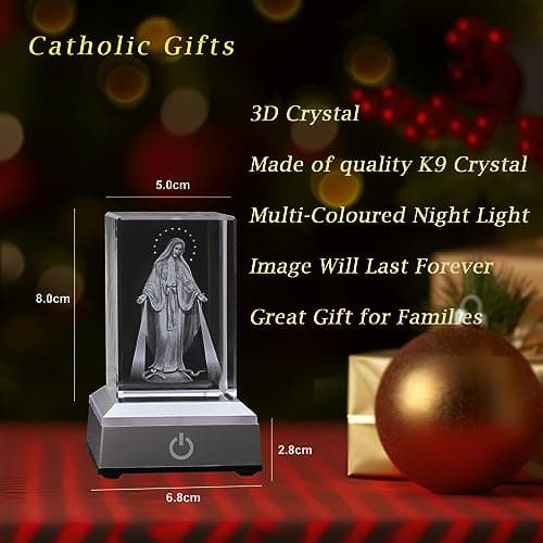 KOMI KOMI Virgin Mary Figurine with LED Base, Laser Engraved Christian Home Gift