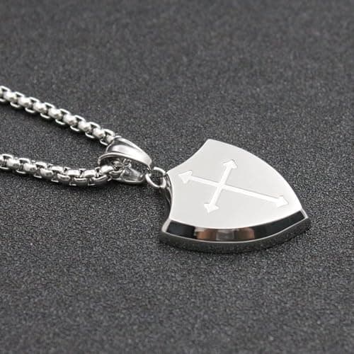 Mens Cross Necklace Shield Armor of God Pendant with Joshua 1:9 Verse in Stainless Steel