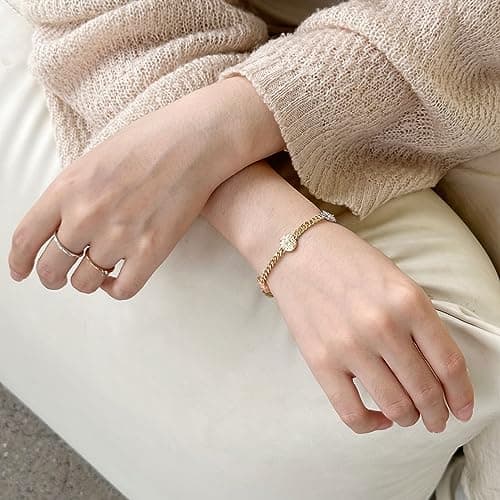 HZMAN 14K Gold Plated Virgin Mary Bracelet for Women - Adjustable Cuban Chain Link
