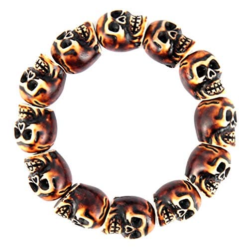 Gothic Skull Bracelet for Unisex - Dark Brown, 8 Inch