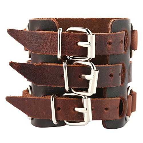 Men's Leather Bracelet Silver Tone Adjustable