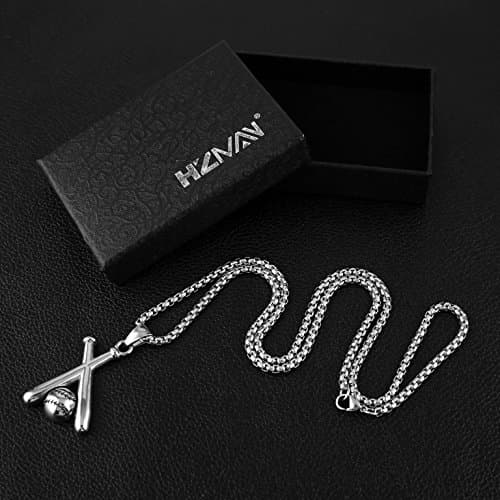 HZMAN Stainless Steel Baseball Pendant Necklace with 22+2'' Chain