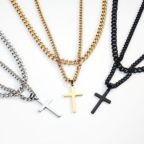 Men's Stainless Steel Layered Cross Necklace 16-24 inch Christian Pendant Gifts