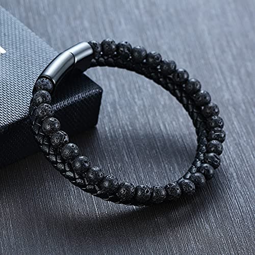 VNOX Viking Bracelet for Men - Genuine Leather Braided Thor's Hammer Wristband Jewelry