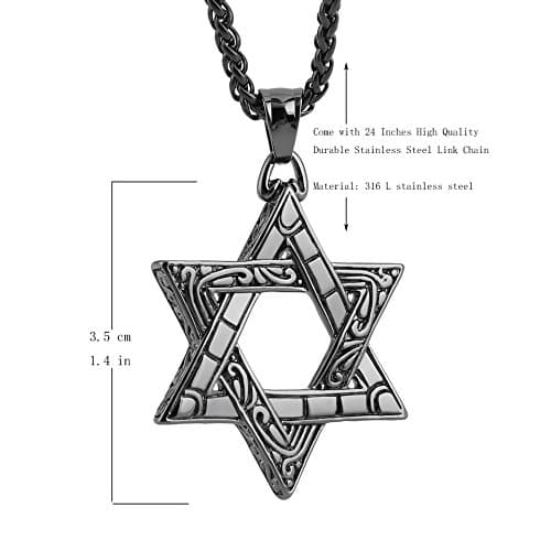 HZMAN Star of David Pendant Necklace Silver Stainless Steel Israel Necklace