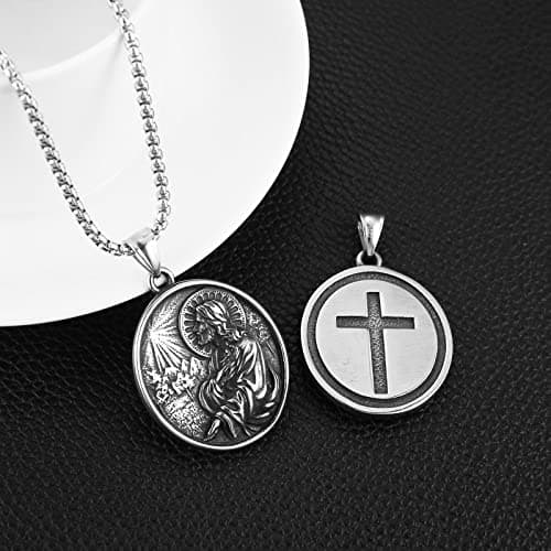 HZMAN Stainless Steel Religious Christian Amulet Pendant Necklace