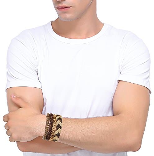 LOYALLOOK 8-34PCs Men's Leather Wrap Cuff Bracelets with Hemp Cords & Wood Beads