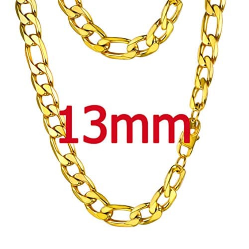 PROSTEEL Black 18K Gold Plated 316L Stainless Steel Figaro Chain Necklace, 14-30inch