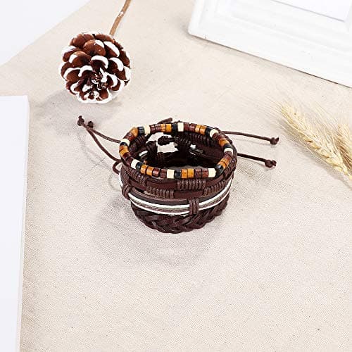 MILACOLATO Handmade Braided Leather Wrist Cuff Bracelet Hemp Cords Adjustable