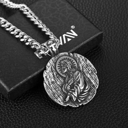HZMAN Retro Stainless Steel Jesus Pendant Necklace for Men Amulet Jewelry Gift