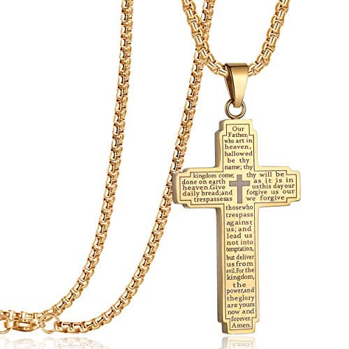 Rehoboth Stainless Steel Our Father Cross Pendant Necklace 24"