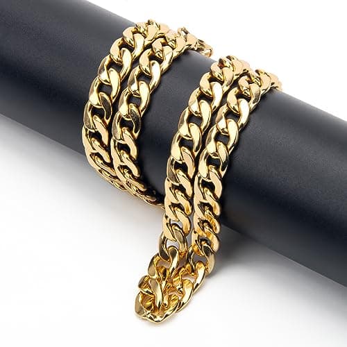 AHIER Men's 24" Solid 14k Gold Plated Curb Chain Necklace