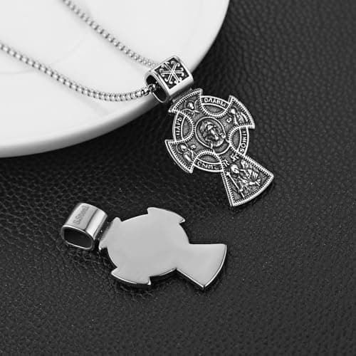 HZMAN Russian Orthodox Cross Necklace for Men - Christian Religious Pendant Gift
