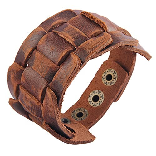 Jeilwiy Men's Punk Leather Wristbands - Adjustable, Braided Black & Brown Cuff Bangle Gifts