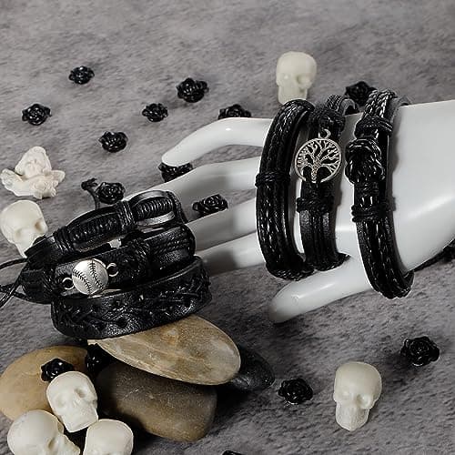 Manfnee Braided Leather Adjustable Bracelet for Men and Women