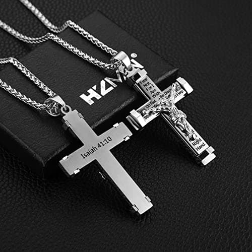 Stainless Steel Cross Necklace with Lord's Prayer Pendant.