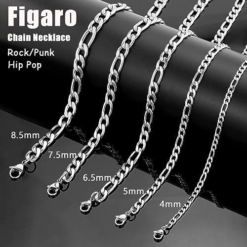 SANNYRA Men's Stainless Steel Figaro Chain Necklace - 18K Gold-plated Silver