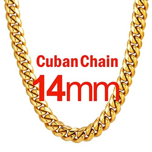 Men's Chunky Miami Cuban Chain Necklace with Custom Options - Available in Various Widths and Lengths, Gold Plated, Stainless Steel, or Black - Comes with Gift Box