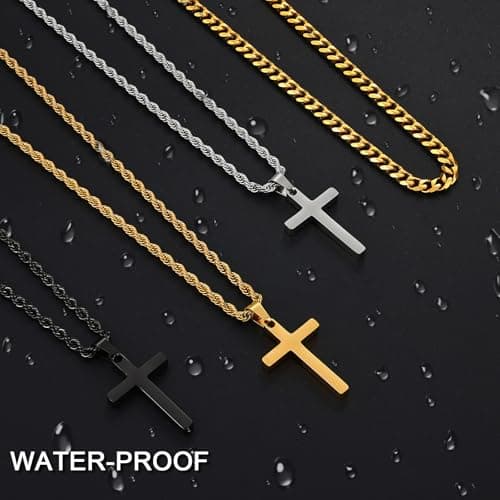 Fiusem Men and Women's Layered Cross Necklaces, Stainless Steel Pendant Chain 16-26 Inch