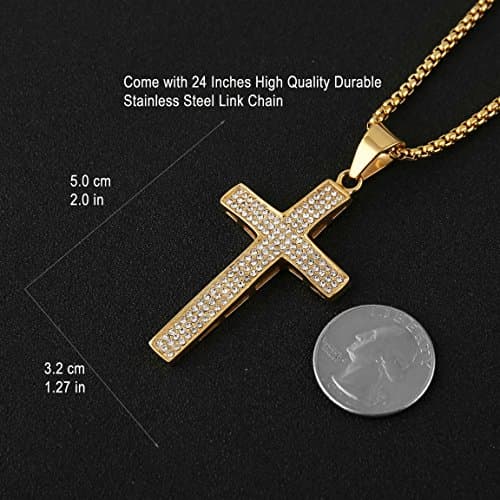 Iced Out Cross Pendant: 18k Gold Plated Stainless Steel Hip-Hop Necklace