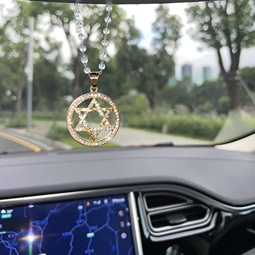 GiveMOJO Bling Golden Star of David Rhinestone Pendant for Car Interior Rearview Mirror