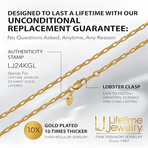 24k Gold Plated Paperclip Chain Necklace for Men and Women