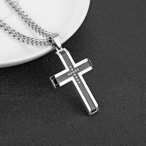 Men's Stainless Steel Cross Necklace with 24 Cuban Chain