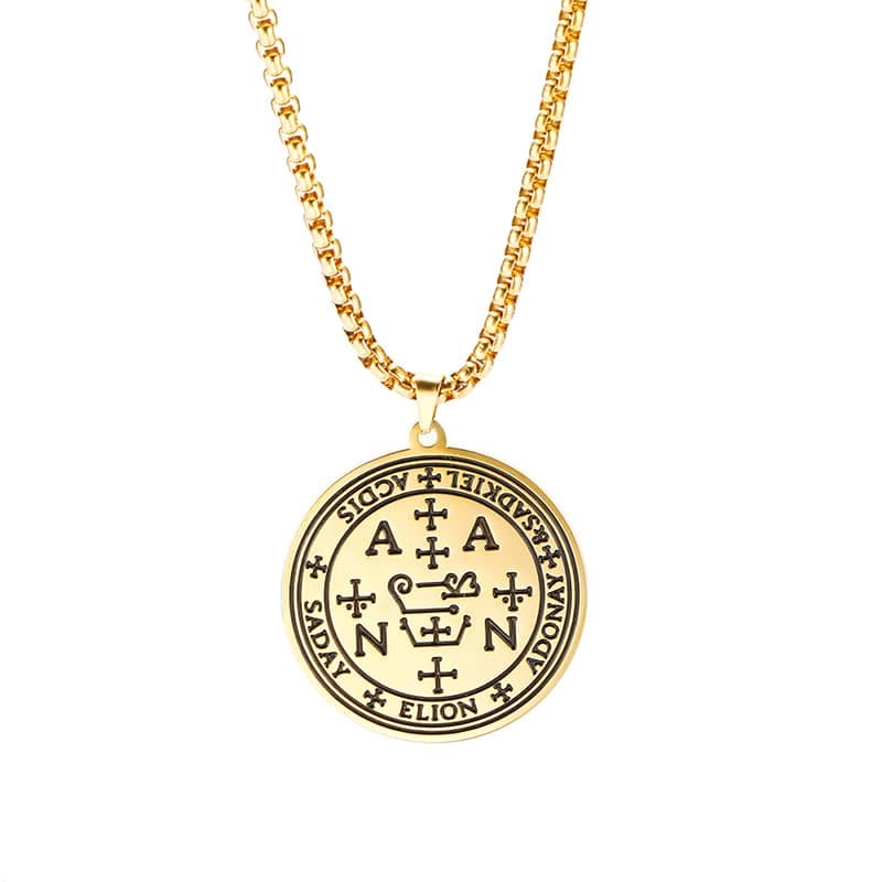 TEAMER Gold Stainless Steel Key of Solomon Pendant Necklace - Wiccan Talisman Jewelry for Men and Women
